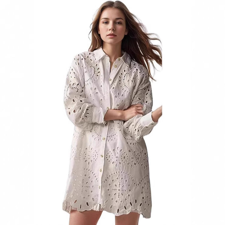 Damen Lässige Sommerbluse mit broderie anglaise Drune