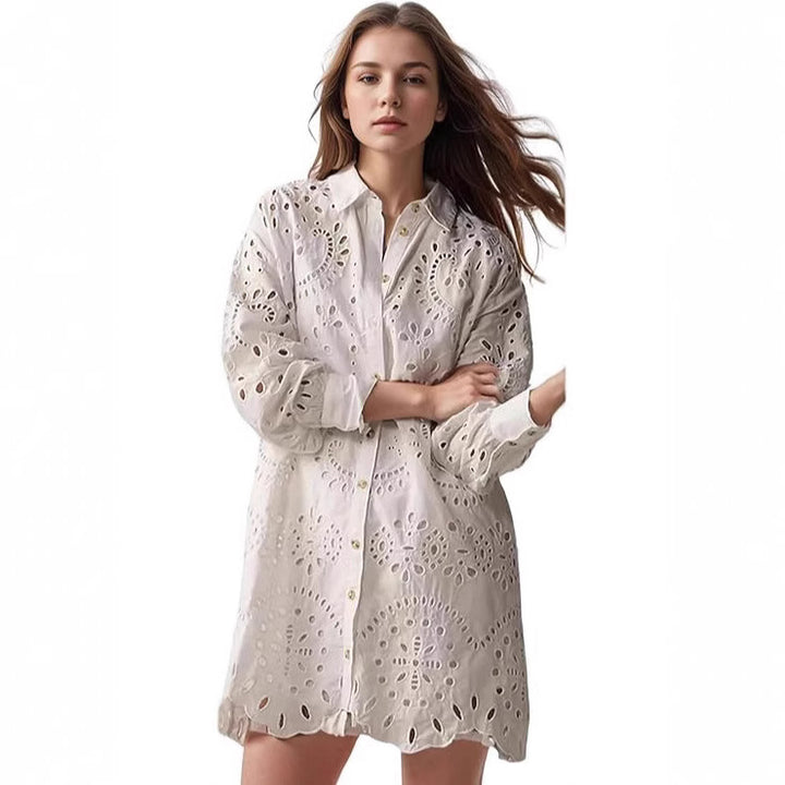 Damen Lässige Sommerbluse mit broderie anglaise Drune