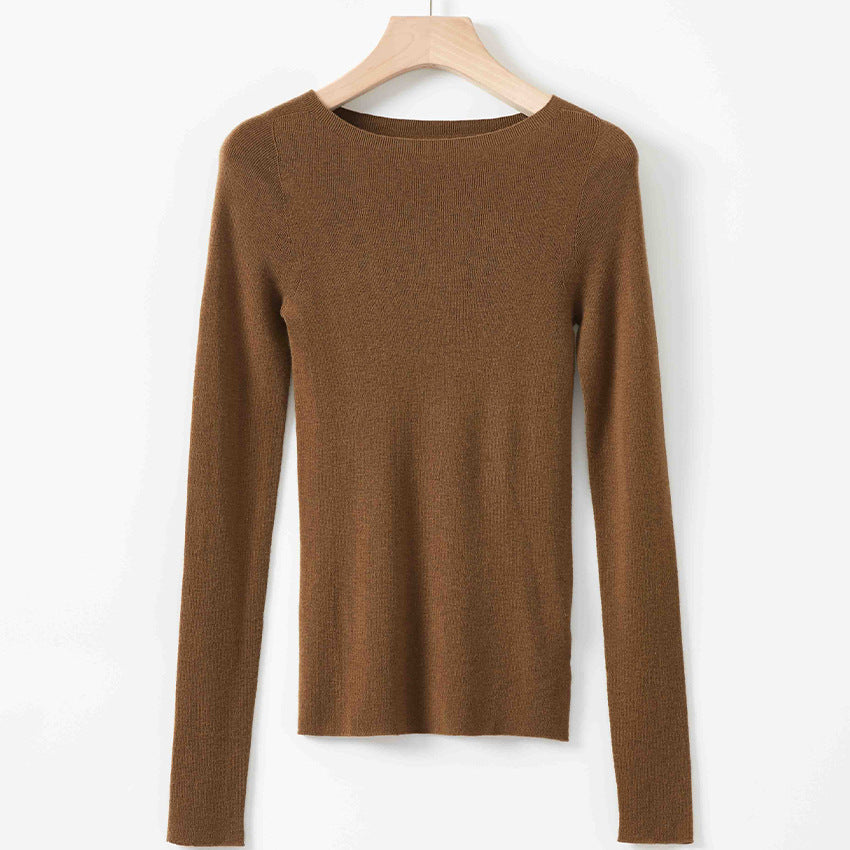 Damen Feiner Langarm-Feinstrickpullover mit U-Boot-Ausschnitt und figurbetonter Passform Drune