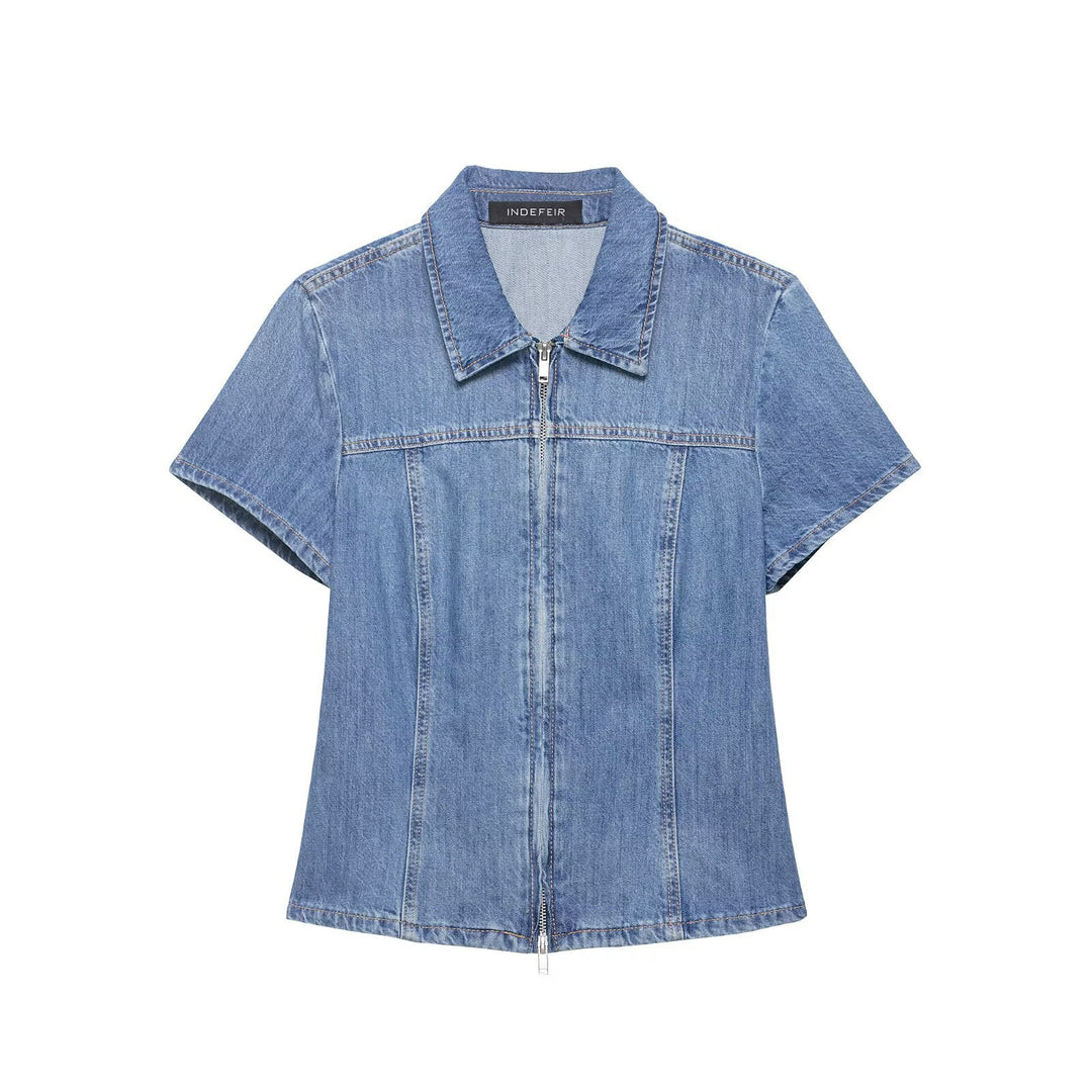 Damen Denim Kurzjacke mit Reißverschluss Drune