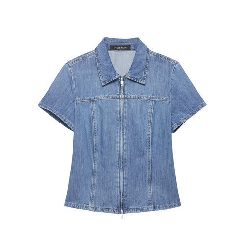 Damen Denim Kurzjacke mit Reißverschluss Drune