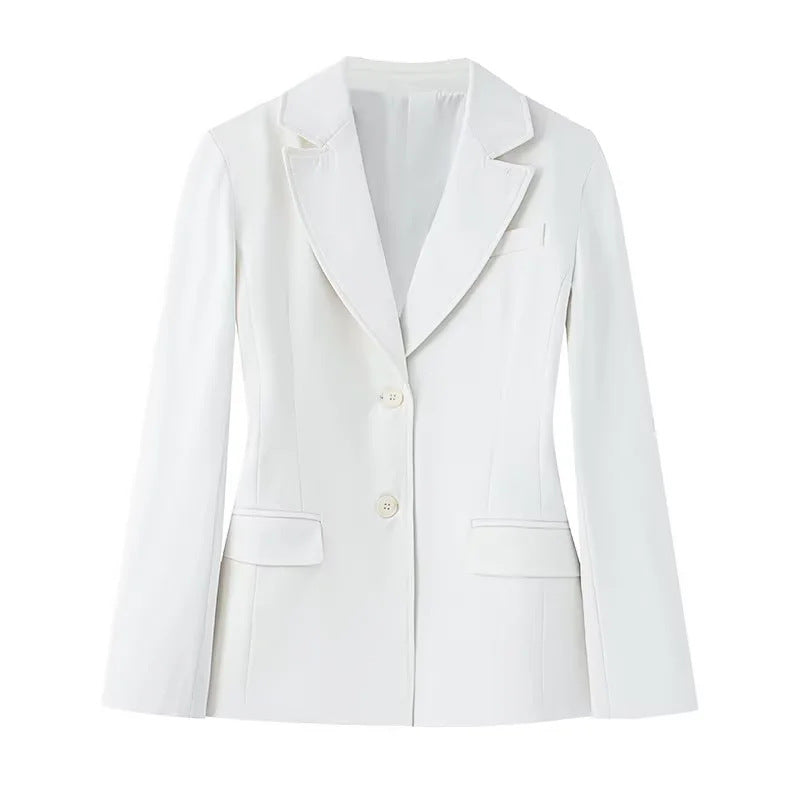 Damen nan schlanker Business-Blazer mit taillierter Schnittführung, fallendem Revers und Pattentaschen Drune
