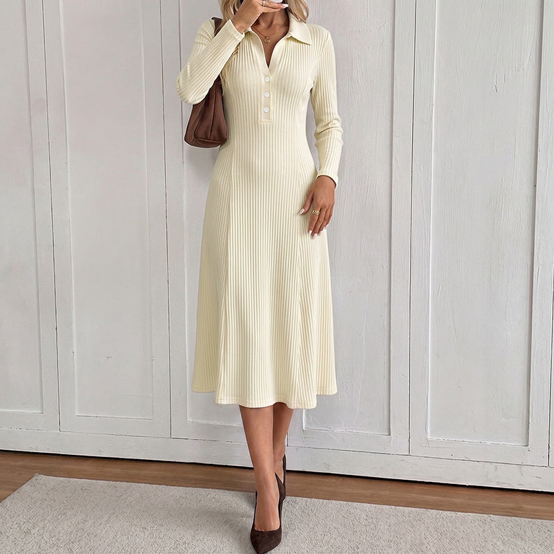 Damen Elegantes Langarm Kleid mit Polokragen Drune