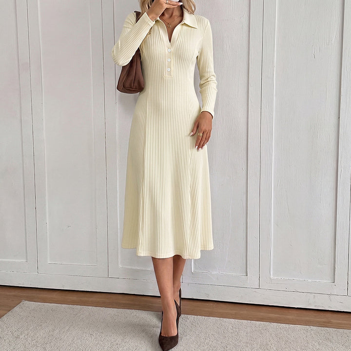 Damen Elegantes Langarm Kleid mit Polokragen Drune