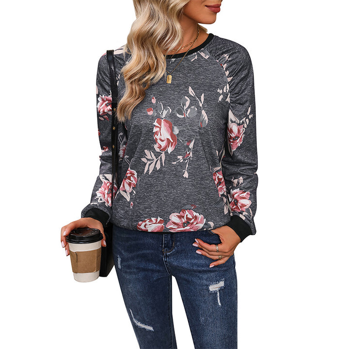 Damen Lässiges Raglan-Sweatshirt mit floralem Print und Rippbündchen Drune
