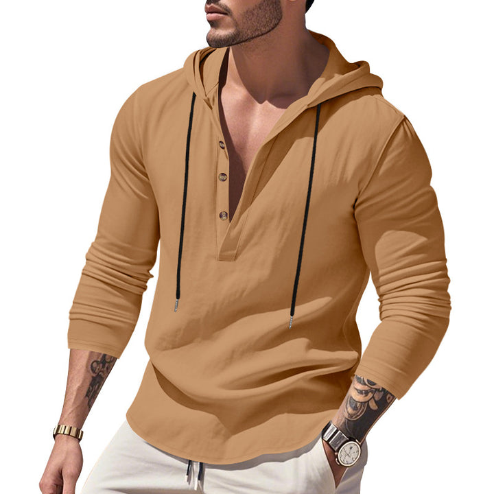 Herren vielseitiger Kapuzenpullover mit Knopfleiste und atmungsaktiver Baumwolle Drune