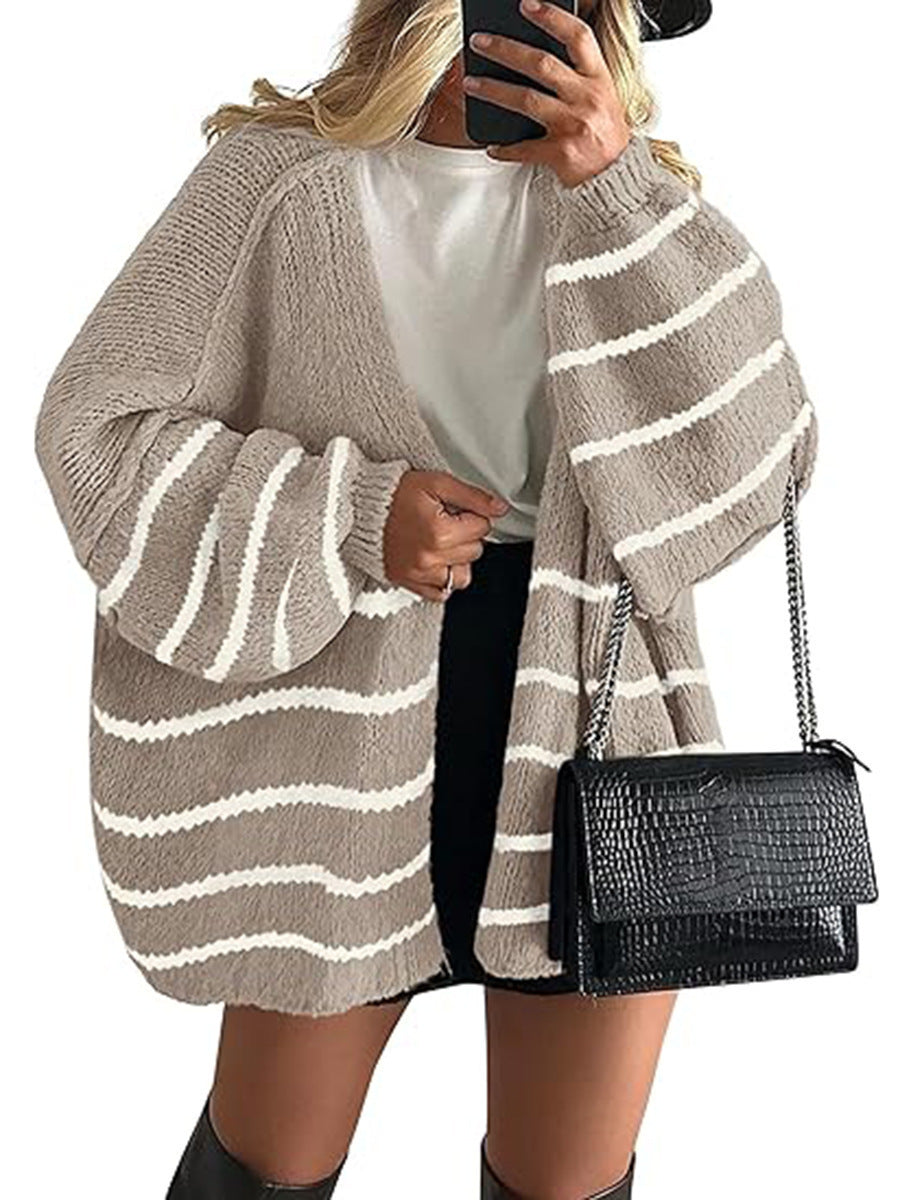 Damen Oversize Strickcardigan mit Ballonärmeln und offener Front Drune