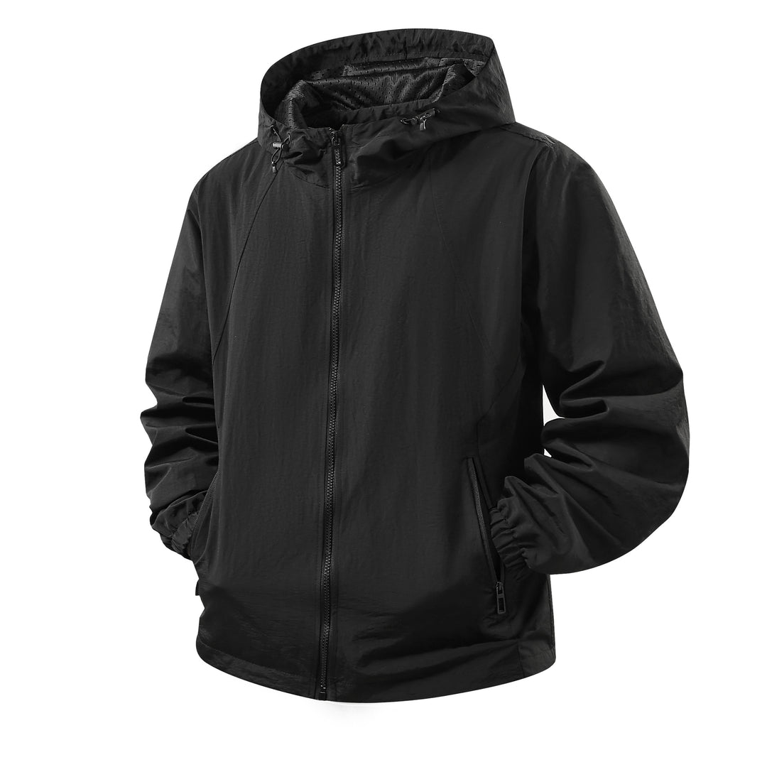 Herren Leichte atmungsaktive Kapuzen-Windjacke mit Mesh-Innenfutter und Reißverschlusstaschen Drune