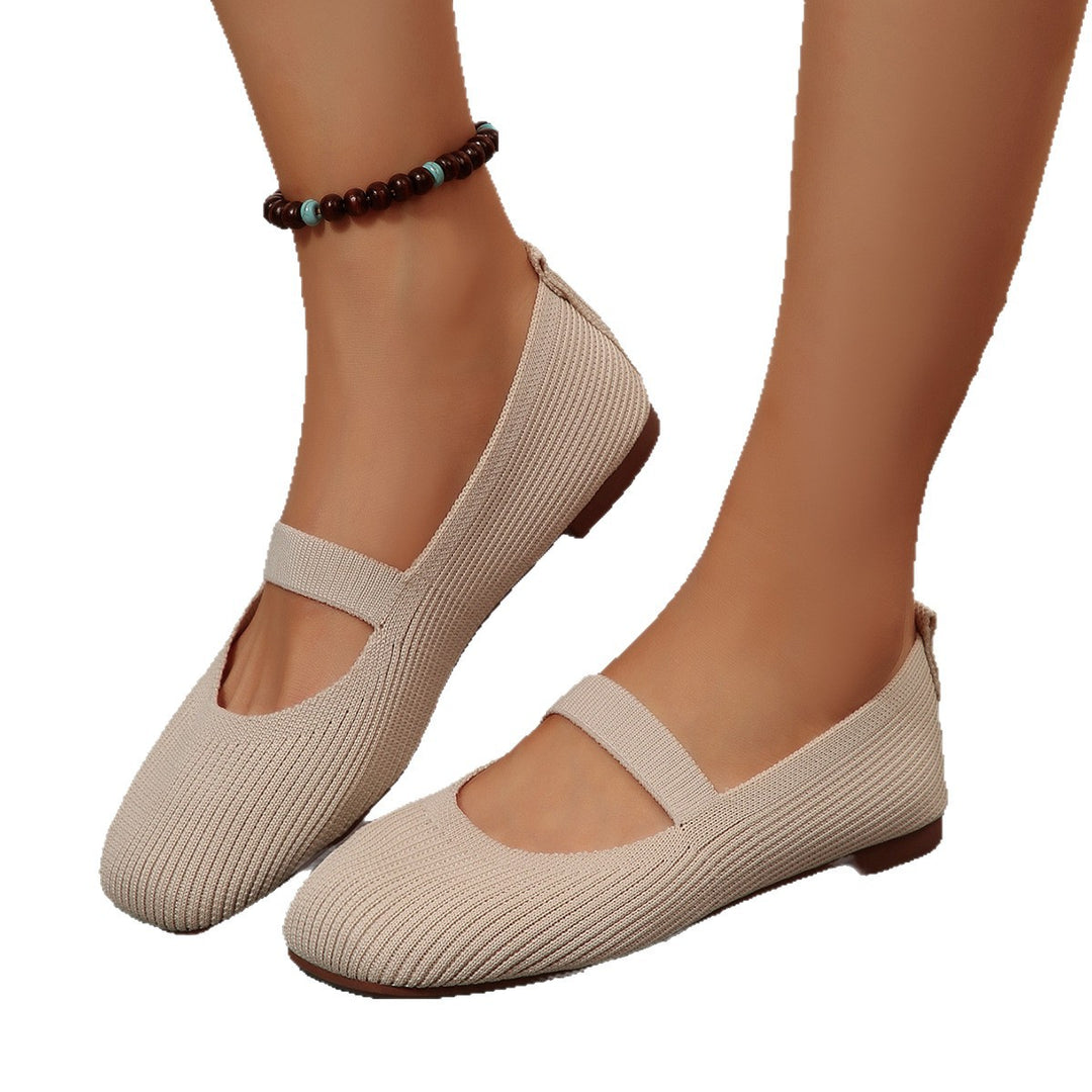 Damen  leichte Strick-Mary-Jane-Ballerina mit elastischem Riemen und flexibler Gummilaufsohle Drune