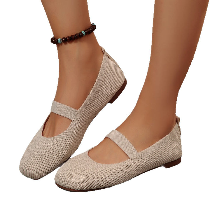 Damen  leichte Strick-Mary-Jane-Ballerina mit elastischem Riemen und flexibler Gummilaufsohle Drune
