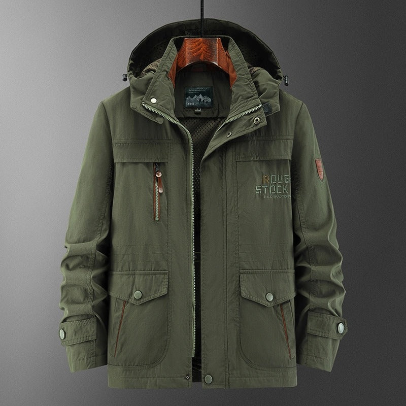 Herren Wetterfeste Utility-Fieldjacke mit Kapuze, Mesh-Futter und Multifunktions-Taschen Drune