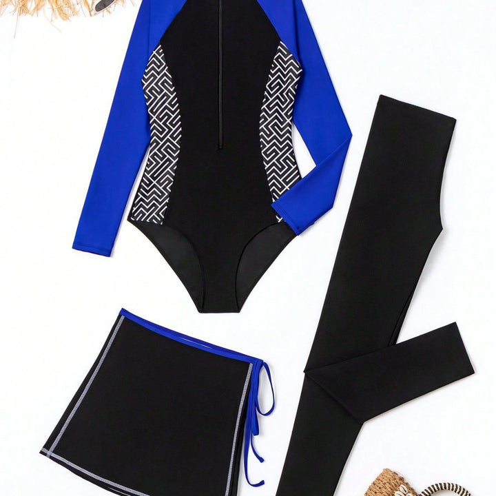 Damen Sportlicher UV-Schutz-Schwimmanzug mit langem Arm und Rock Drune