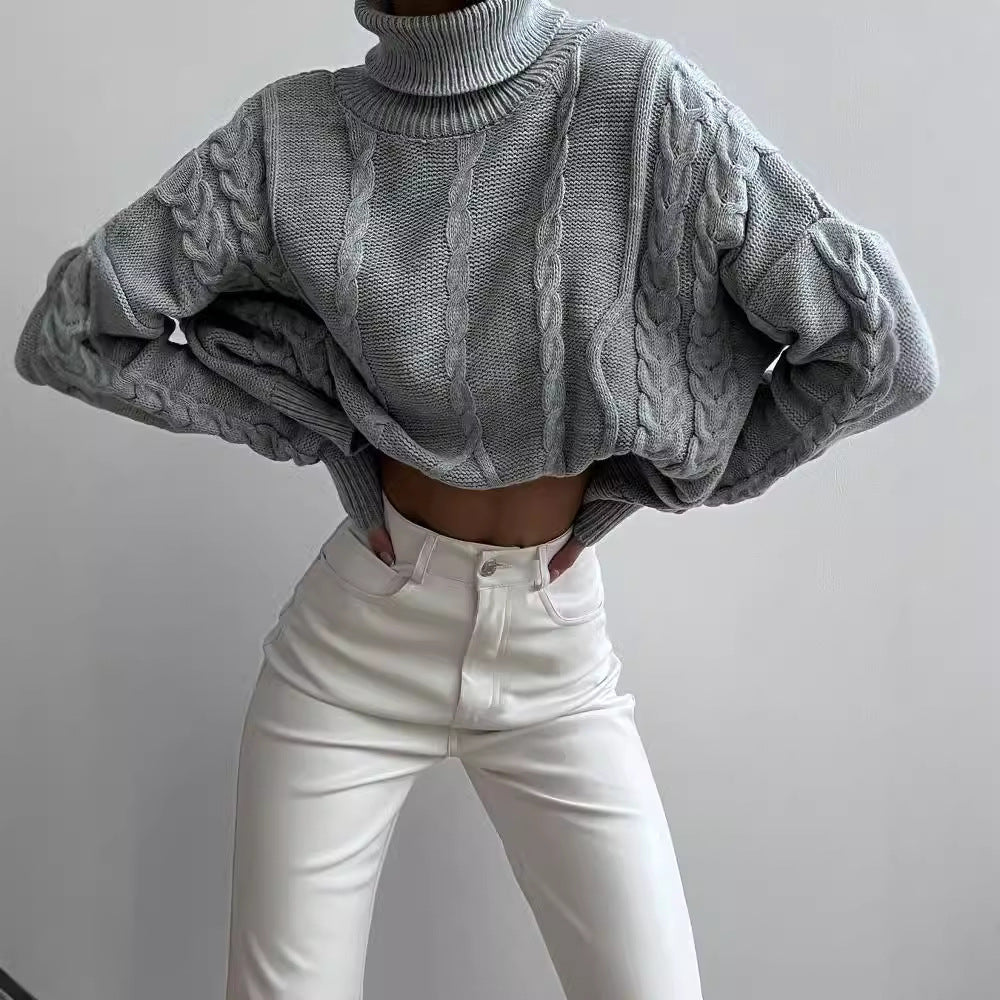 Damen Grobstrick-Rollkragenpullover mit Zopfstrick-Details Drune