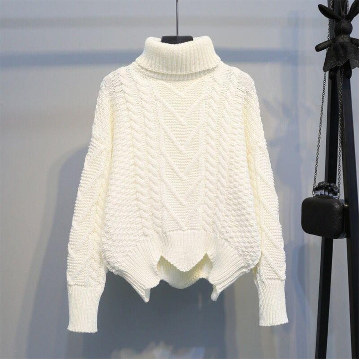Damen Grobstrickpullover mit hochgeschlossenem Kragen und Zopfmuster Drune