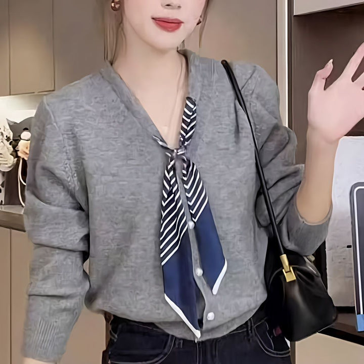 Damen Eleganter Pullover mit modischem Halstuch Drune