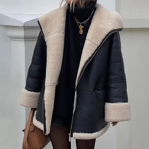 Damen angesagte Kunstlederjacke mit kuscheligem Innenfutter Drune