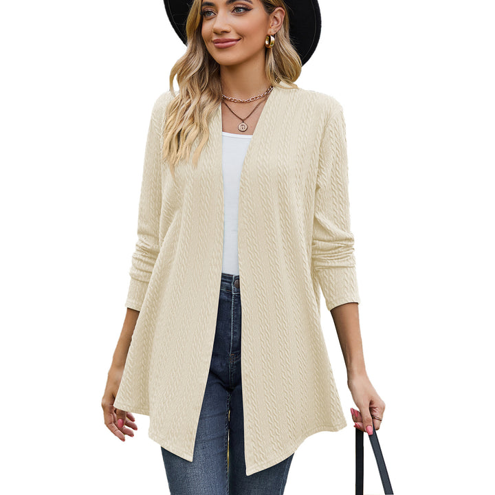 Damen Strickjacke mit modernem Wellenmuster und offenem Design Drune