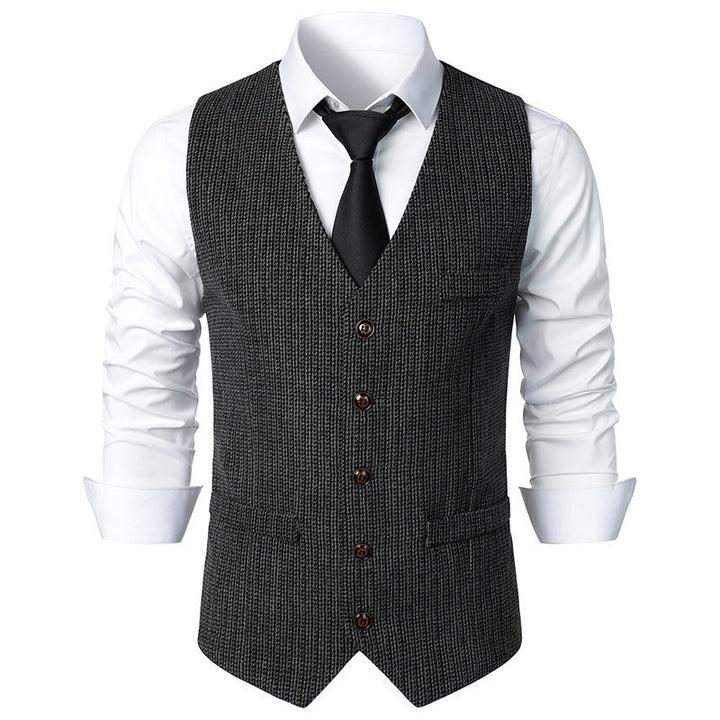 Herren Taillierte Strickweste mit V‑Ausschnitt und durchgehender Knopfleiste Drune
