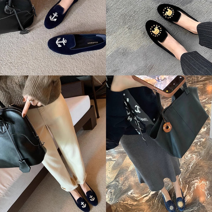 Damen bestickte Samt Slipper Drune