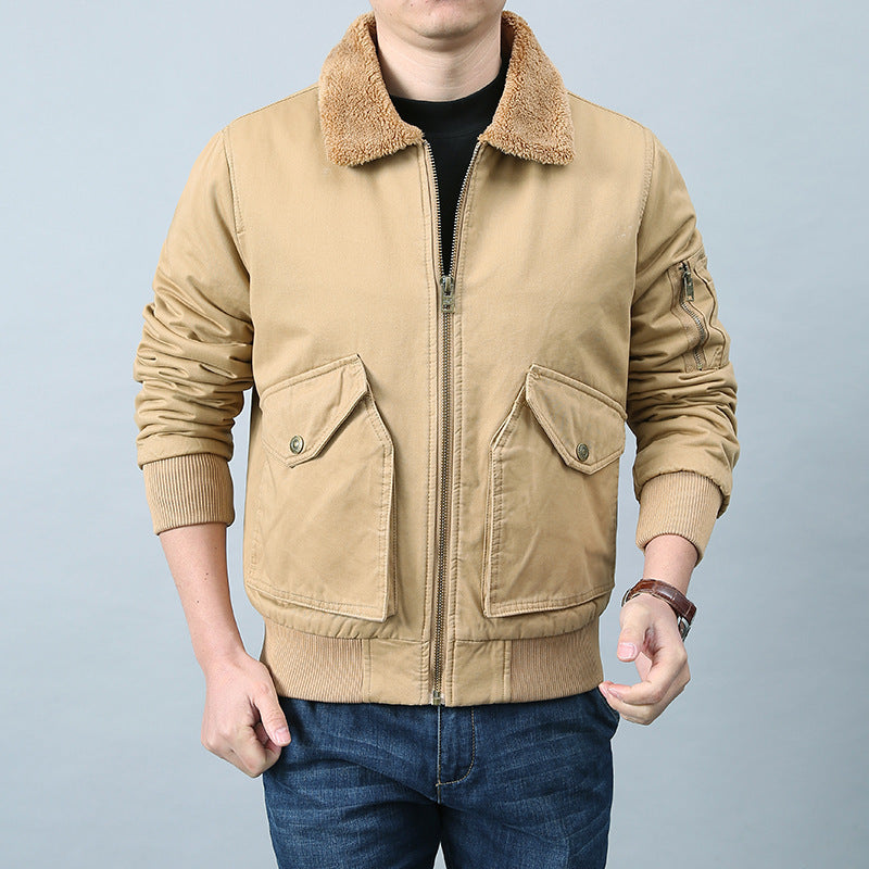 Herren Pilotenjacke mit Sherpa‑Kragen, Utility‑Taschen und Rippbündchen Drune