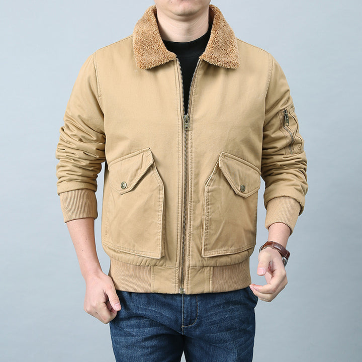 Herren Pilotenjacke mit Sherpa‑Kragen, Utility‑Taschen und Rippbündchen Drune