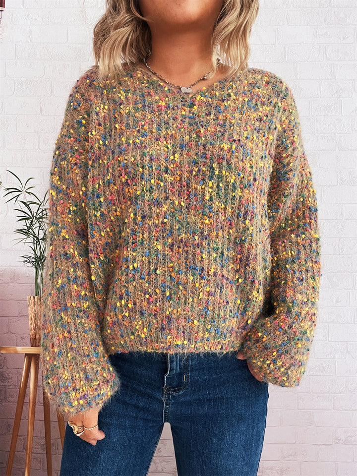 Damen komfortabler Strickpullover mit buntem Strukturmuster und weit geschnittenen Ärmeln Drune