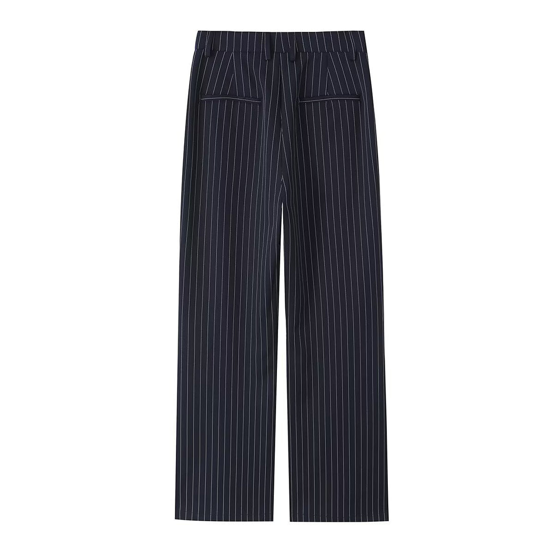 Damen Highwaist-Hose mit weitem Bein und Nadelstreifen Drune