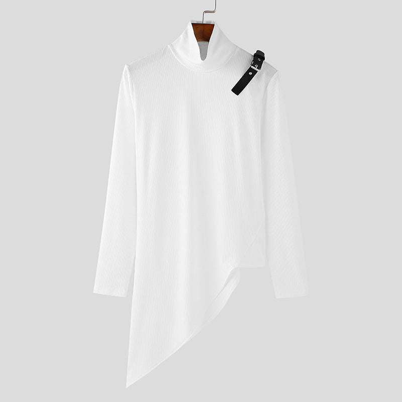 Damen nan asymmetrisches Longsleeve aus Feinstrick mit Stehkragen, diagonalem Saum und verstellbarem Schulterriemen Drune