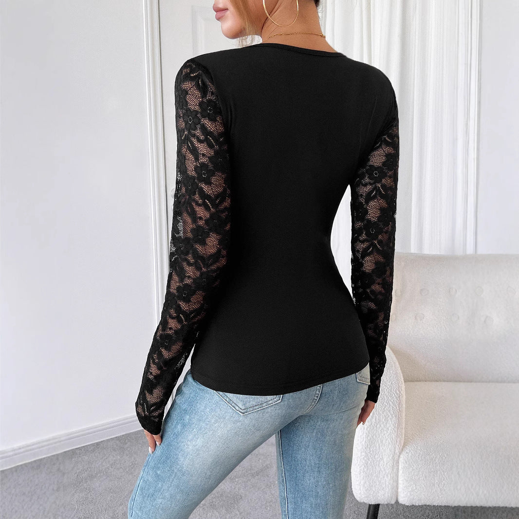 Damen Langarmbody mit elegantem Spitzenbesatz Drune