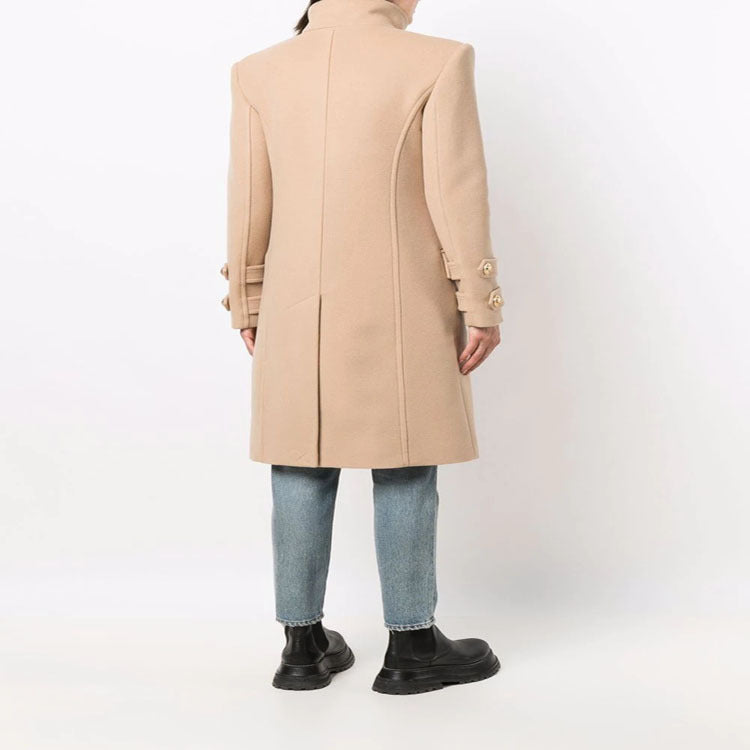 Damen Eleganter Wollmix-Longcoat im Marineinspirierten Doppelreiher mit Oversized-Schalkragen und Zierärmeln Drune