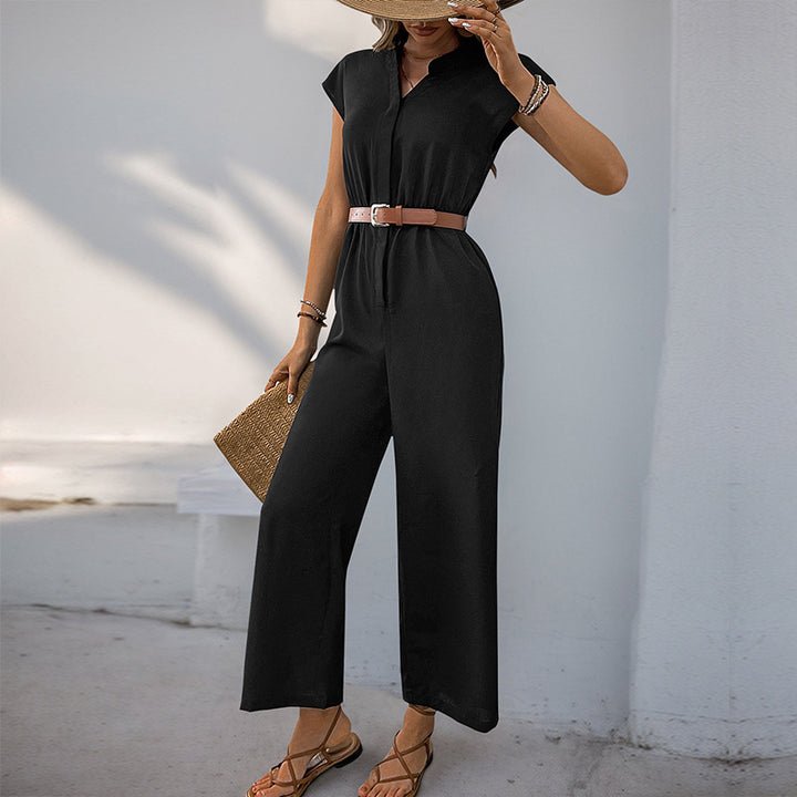 Damen Jumpsuit mit elegantem Taillengürtel und modernem V-Ausschnitt Drune