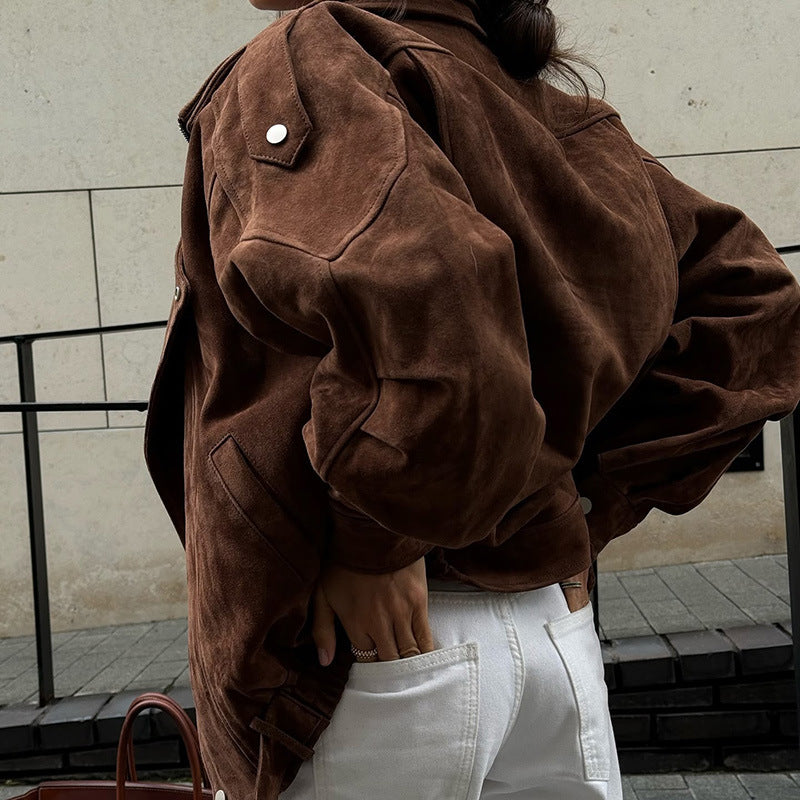 Damen Kunstlederjacke mit modernem Stehkragen und praktischen Reißverschlusstaschen Drune