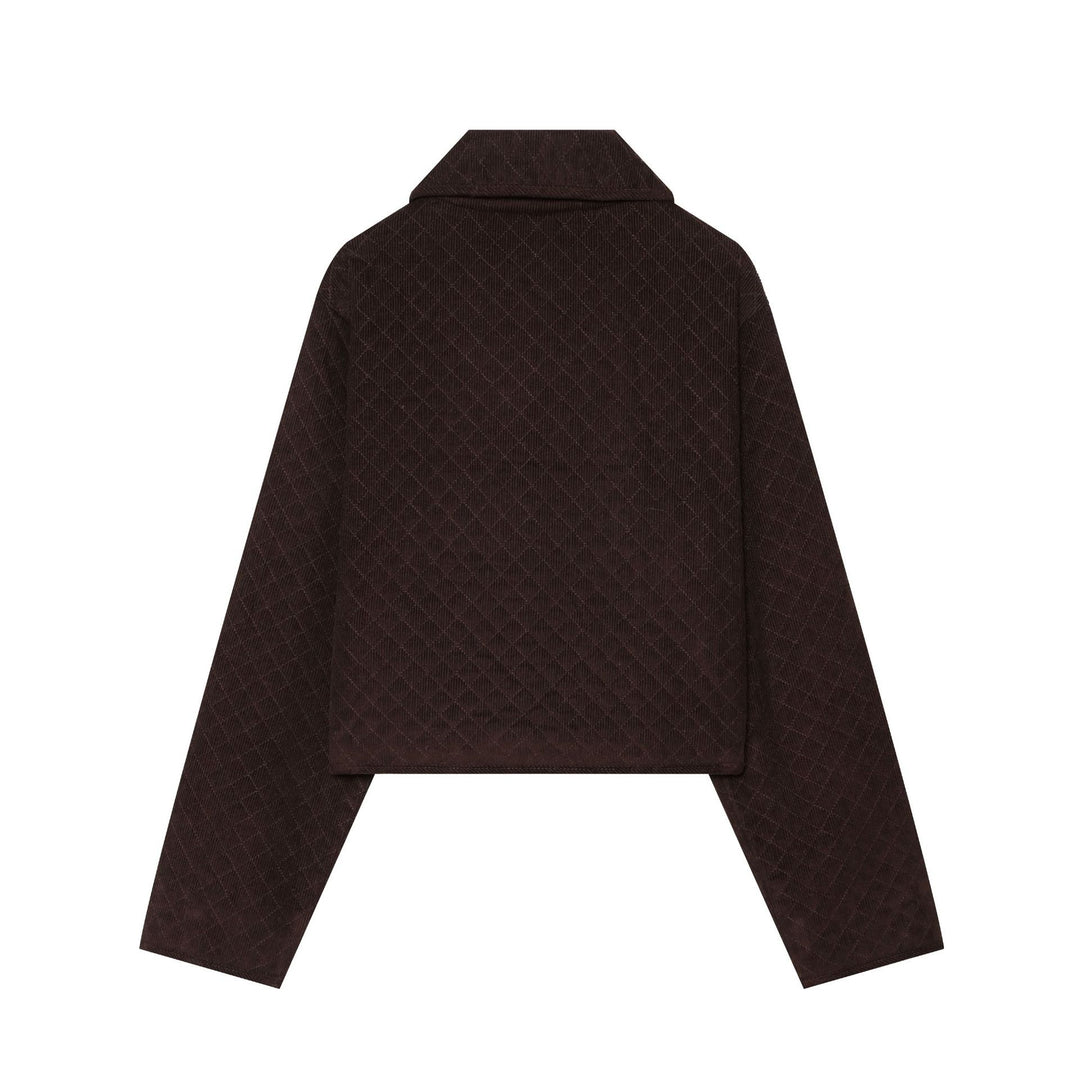 Damen Cropped gesteppte Cordjacke mit abgerundetem Kragen und Pattentaschen Drune