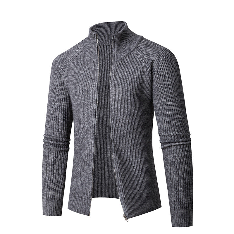 Herren nan schlanker Zip-Cardigan aus Merino-Mix mit Rippstruktur und Raglanärmeln Drune