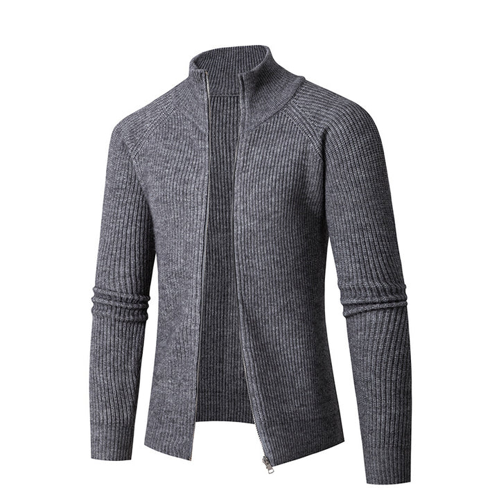 Herren nan schlanker Zip-Cardigan aus Merino-Mix mit Rippstruktur und Raglanärmeln Drune