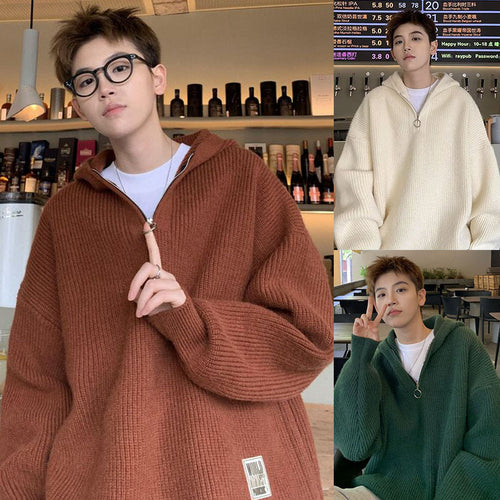 Herren Grobstrickpullover mit Kapuze und Reißverschluss Drune