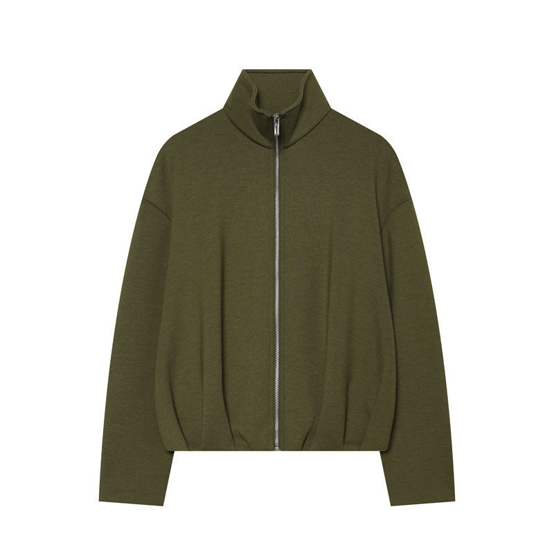 Damen Leichter Zip-Cardigan mit Stehkragen und kastiger Silhouette Drune