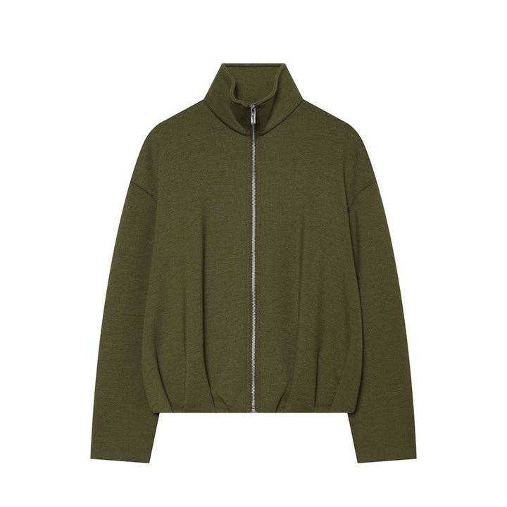 Damen Leichter Zip-Cardigan mit Stehkragen und kastiger Silhouette Drune