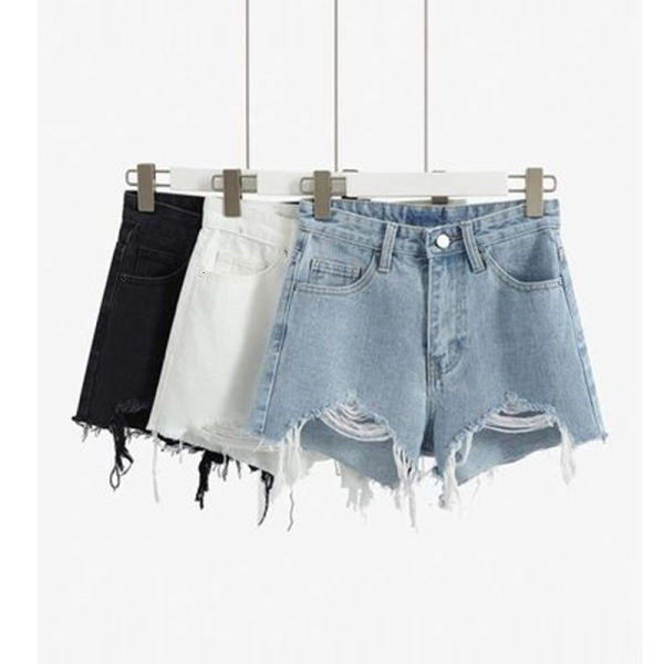 Damen Destroyed Denim Shorts mit hohem Bund und Fransensaum
