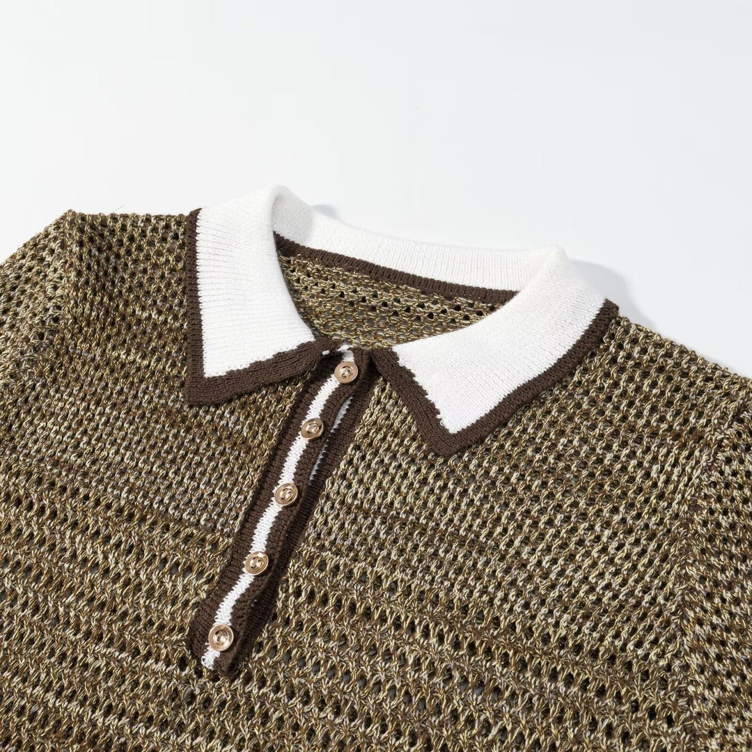 Damen Polo-Shirt mit dekorativem Strickmuster und klassischem Kragen Drune