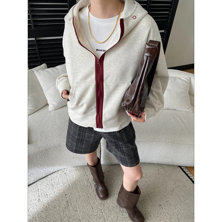 Damen lässige Kapuzenjacke mit kontrastierenden Reißverschluss und praktischen Taschen Drune