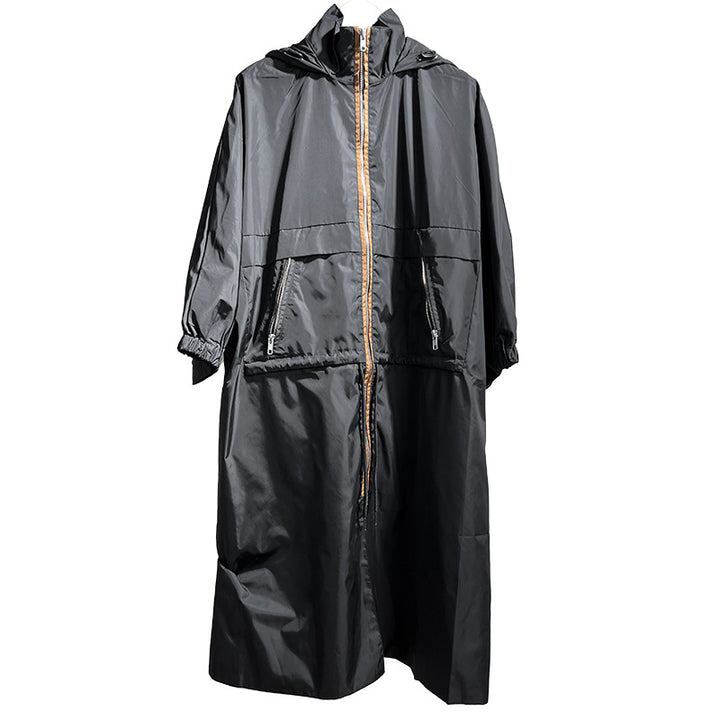 Damen Leichter Oversize-Regenmantel mit Kapuze, Zwei-Wege-Reißverschluss und verdeckten Reißverschlusstaschen Drune