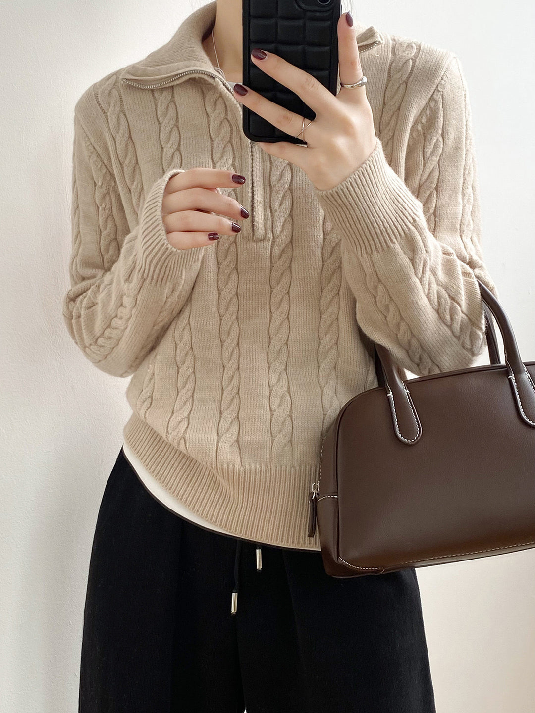Damen Grobstrickpullover mit hochabschließendem Kragen und Zopfmuster Drune