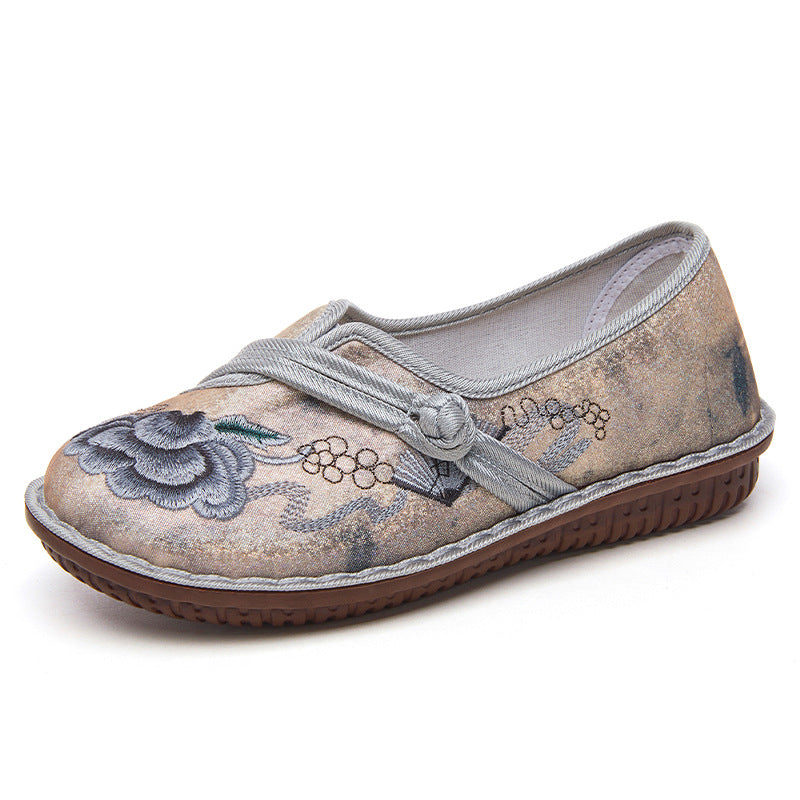 Damen nan bestickter leichter Ballerina-Slipper mit dekorativem Knotenriemen Drune