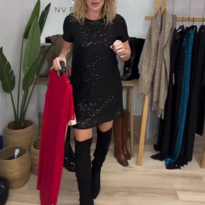 Damen elegantes Partykleid mit funkelndem Paillettenbesatz und modernem Schnitt Drune