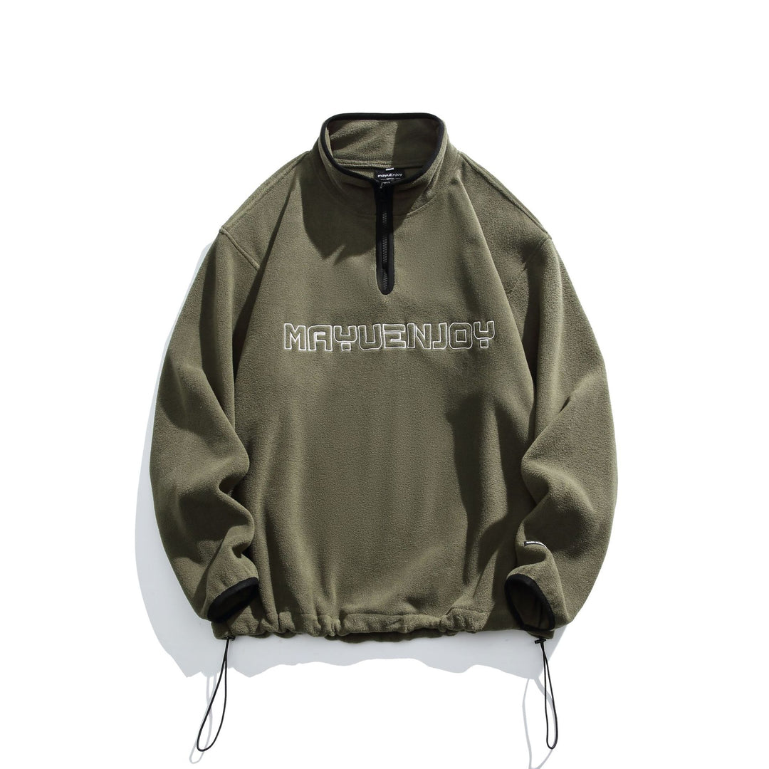 Unisex Fleece-Halbzip-Pullover mit Stehkragen, Kordelzug-Bund und Logostick Drune