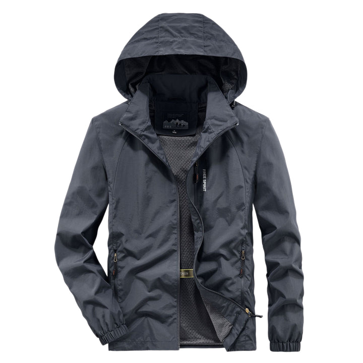 Herren Ultraleichte Atmungsaktive Kapuzenjacke mit perforiertem Mesh‑Futter und Reißverschlusstaschen Drune