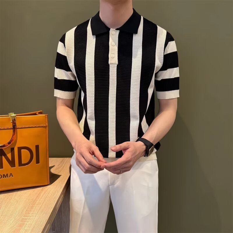 Herren Modisches Kurzärmliges Strickpoloshirt Drune