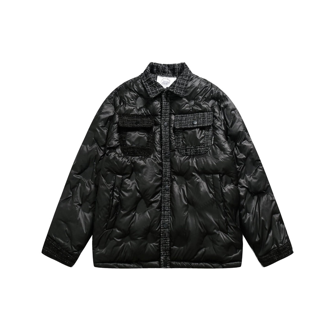Damen gesteppte Hemdblousonjacke mit Tweedbesatz und Pattentaschen Drune