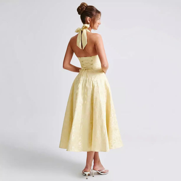 Damen Elegantes Halterneck-Ballkleid mit weitem Rock Drune